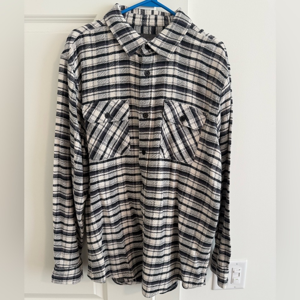Mens Slate and Stone Button Down Flannel Shirt - Blue/Black/Grey/White - XL